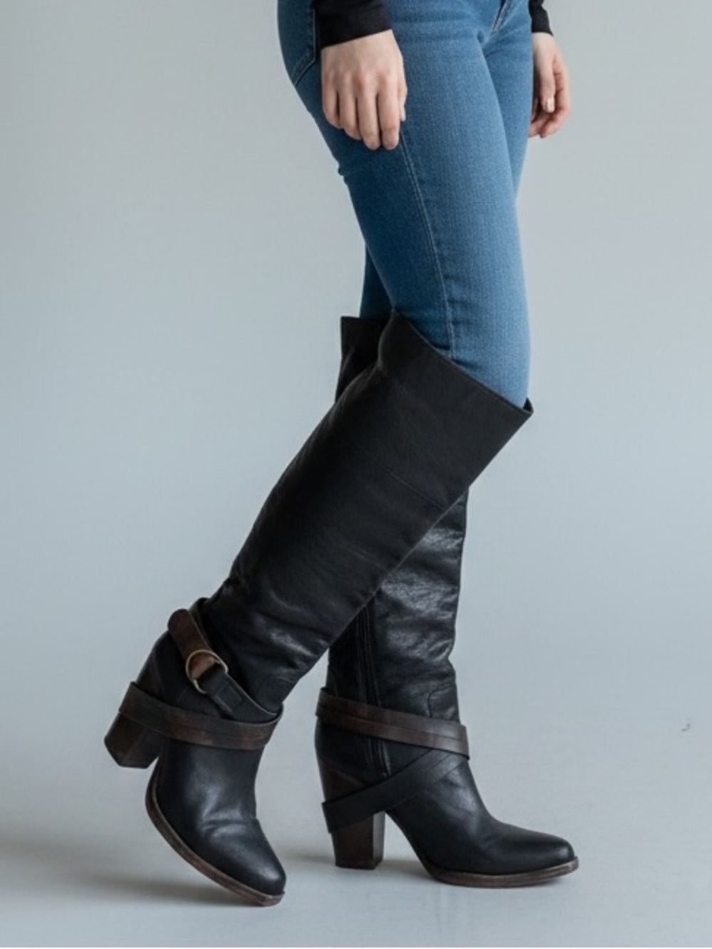 Rockies Steve Madden Black Over-the-Knee Buckle Boots Womens Size 8.5 US